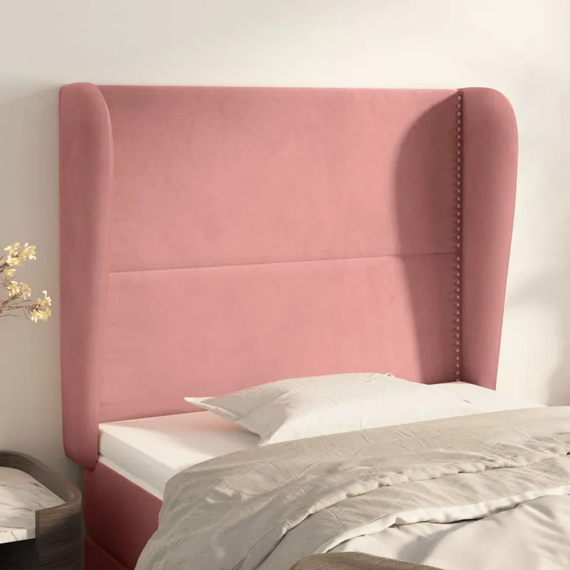 vidaXL Sänggavel med kanter rosa 103x23x118/128 cm sammet (#7271)