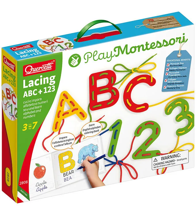 Quercetti Inlärningsset - Snörning ABC+123 - Play Montessori - 2