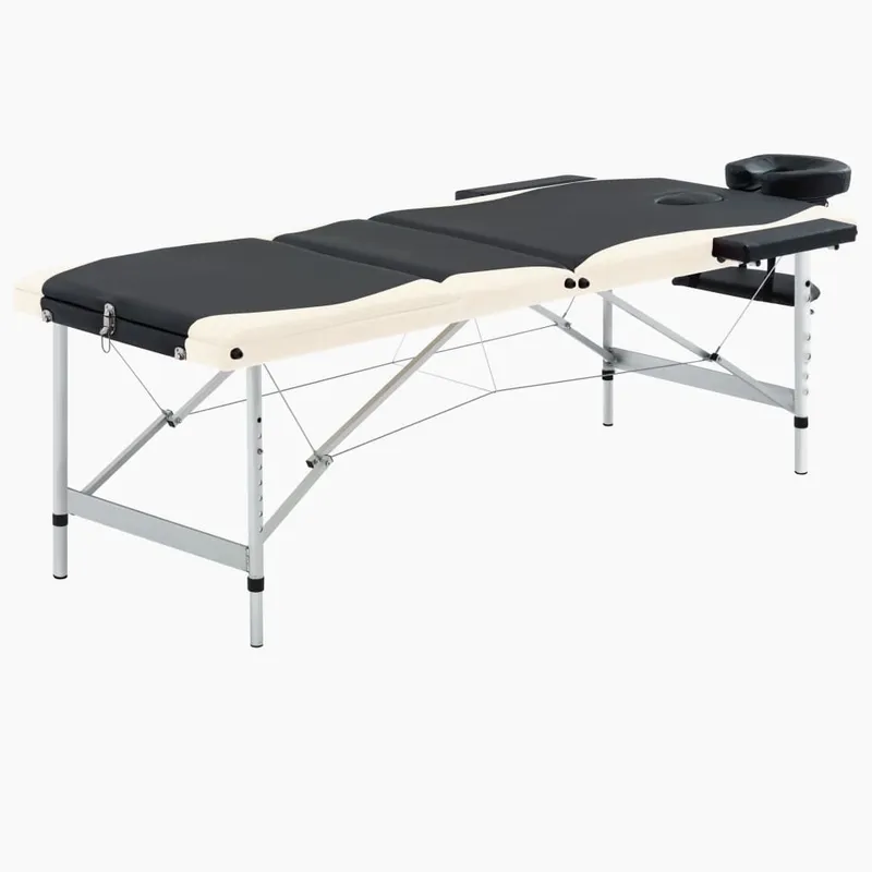Vidaxl Hopfällbart Massagebord, 3-Zons, Aluminium, Svart-Beige