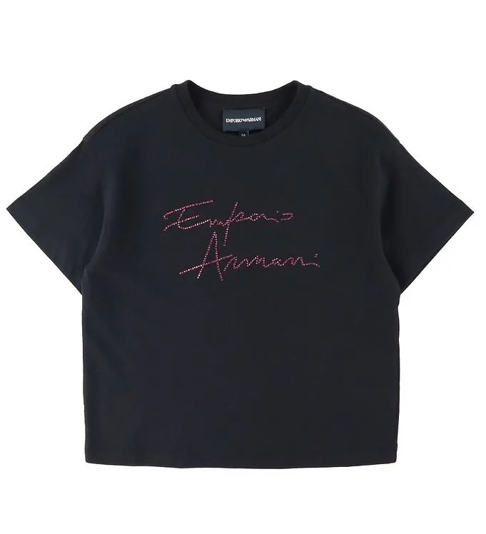 Emporio Armani T-Shirt – Svart m. Rosa/Strass