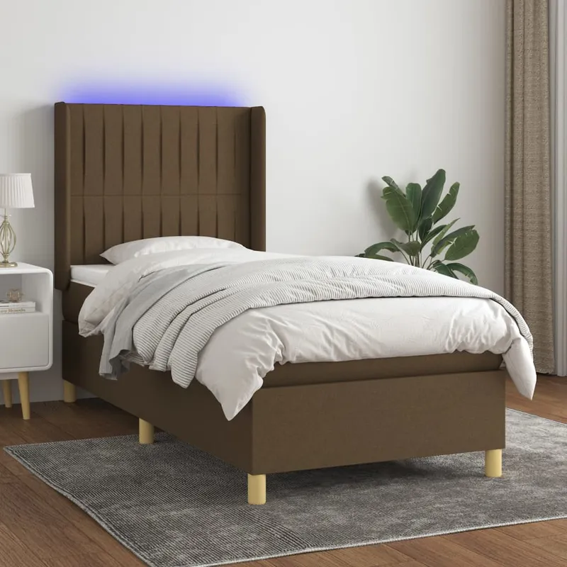 vidaXL Ramsäng med madrass & LED mörkbrun 90×200 cm tyg (#6172)