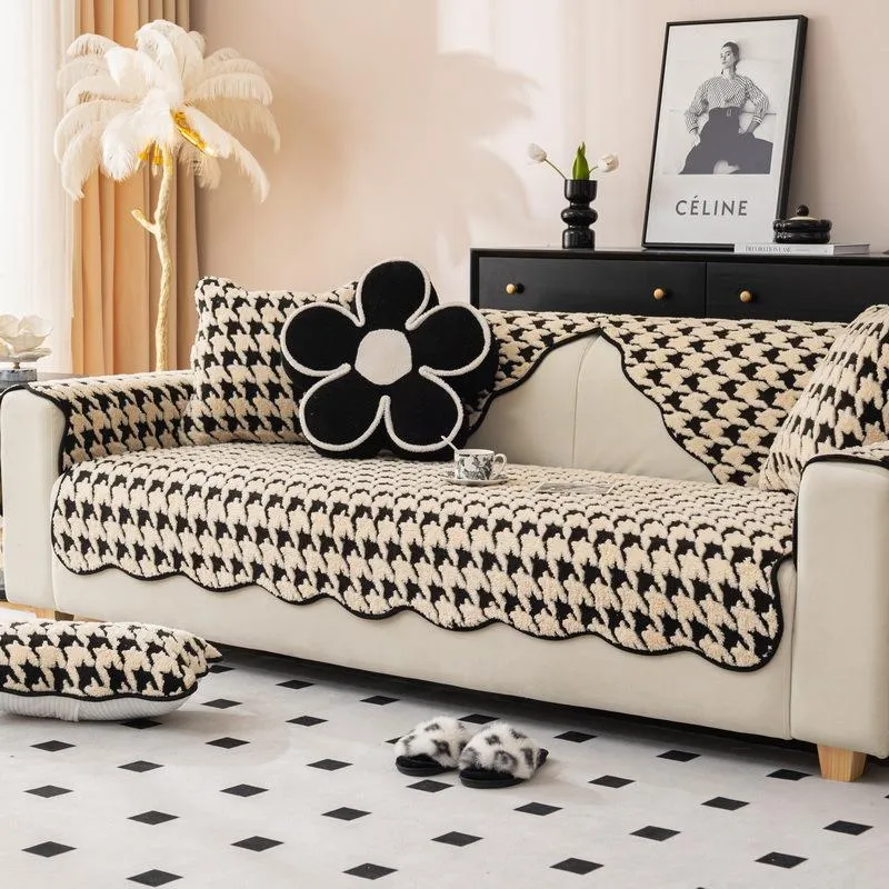 Qianniao Grid Sofa Pute Komfortabel plysj Høst Vinter Ny fortykket setepute High-end og anti-skli ryggstøtte Sofatrekk 70x70cm 1pcs