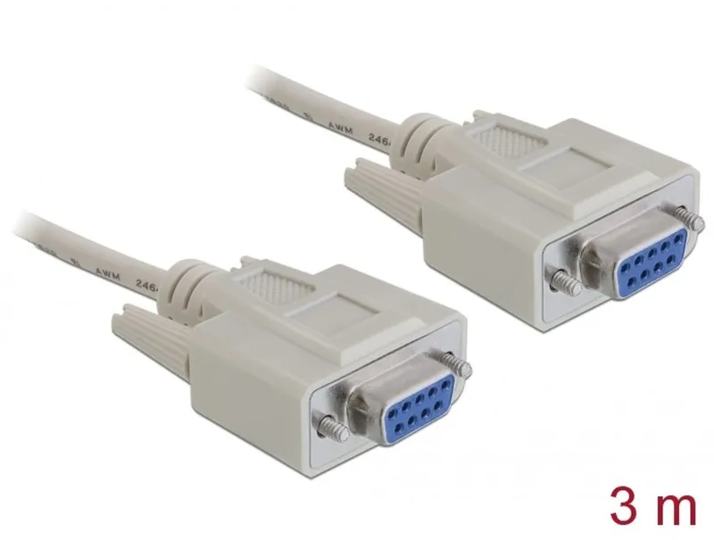 Delock RS-232-kabel seriell D-Sub 9 hona till hona 3m nollmodem