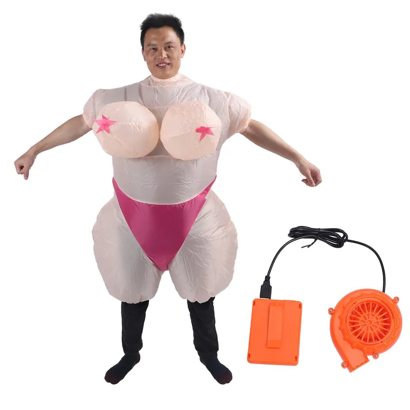 Uppblåsbar Kostym för Vuxna Polyester Storbröstad Kvinna Cosplay Rolig Blås Upp Halloweenkostym för