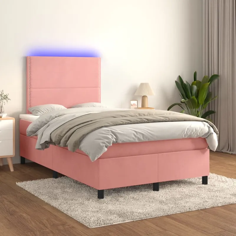 vidaXL Ramsäng med madrass rosa & LED 120×200 cm sammet (#5829)