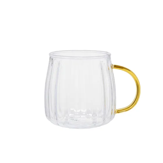 Räfflad latteglas med guldhandtag CHiATO, 400 ml - Transparent