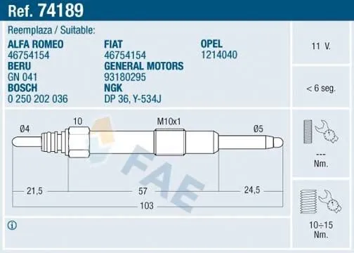 Glödstift FAE 74189