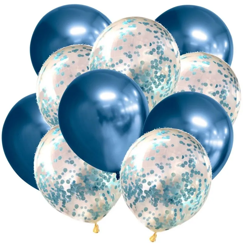 Chromeballonger Blå Transparent Latex Spegeleffekt Konfetti Festdekoration 30cm 10-pack