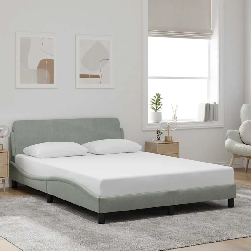 vidaXL Sängram Dover ljusgrå 140×200 cm sammet