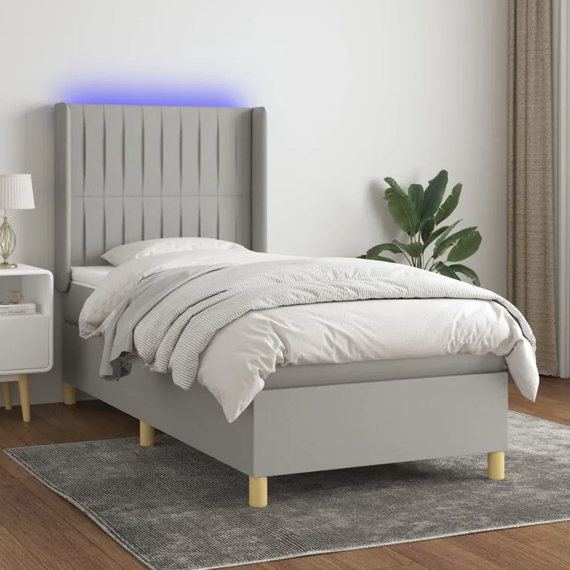 vidaXL Ramsäng med madrass & LED ljusgrå 80×200 cm tyg (#5984)