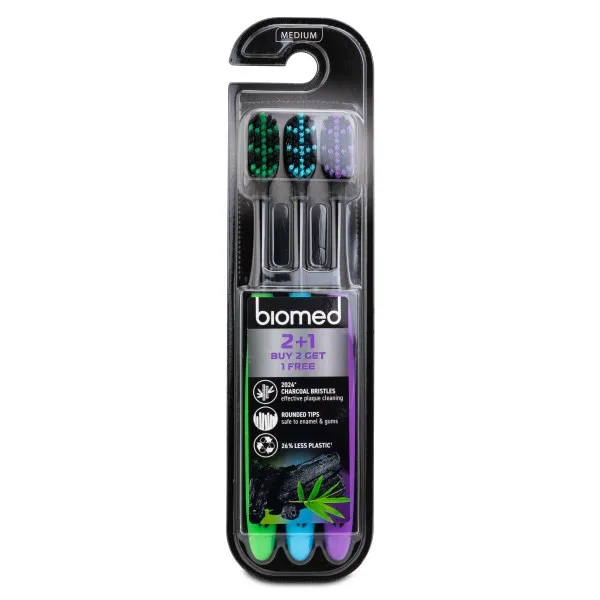 Charcoal tandborste Multipack 3-pack – Biomed