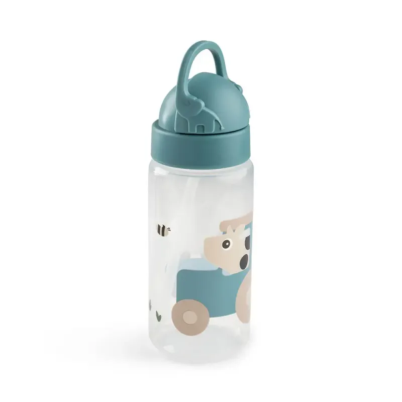 Done by Deer Vattenflaska m. Sugrör - 350 ml - Tiny Farm - Blå