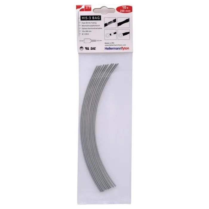 Hellermann Tyton HIS-3 Bag 1,5/0,5 Krympslang 1,5/0,5 x 200 mm, 10-pack Grå