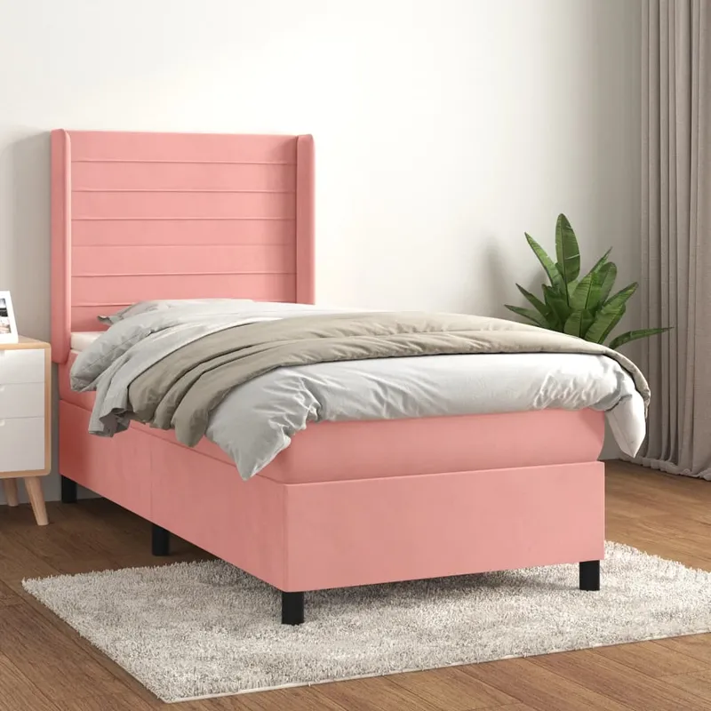 vidaXL Ramsäng med madrass rosa 100×200 cm sammet (#5015)