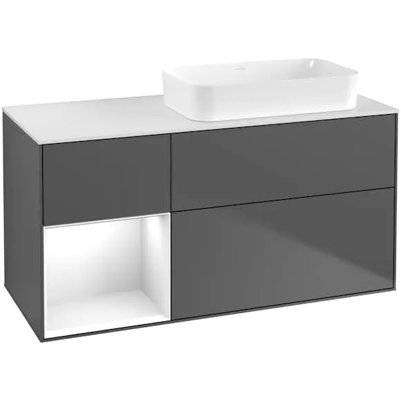 Tvättställsskåp Villeroy & Boch Finion med 3 Lådor Hylla och Bänkskiva för Ocentrerat Fristående Tvättställ (#2967)