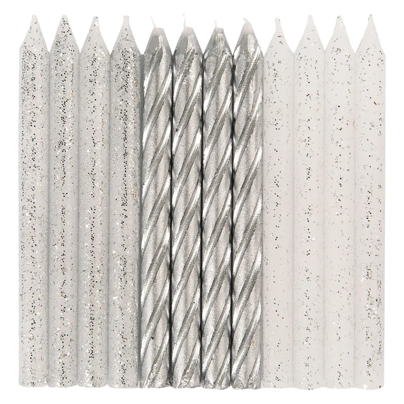 Tårtljus Silver/Vit – 24-pack