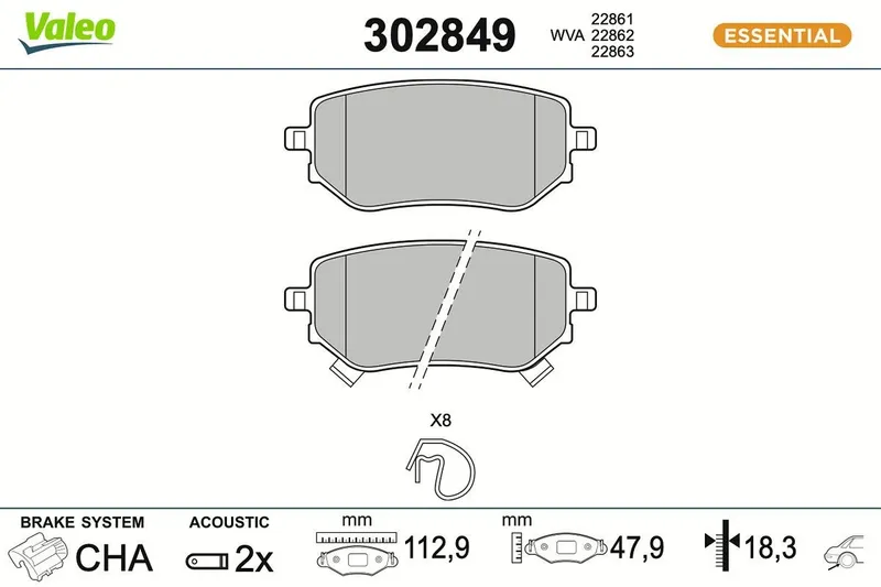 VALEO 302849 Bromsbelägg