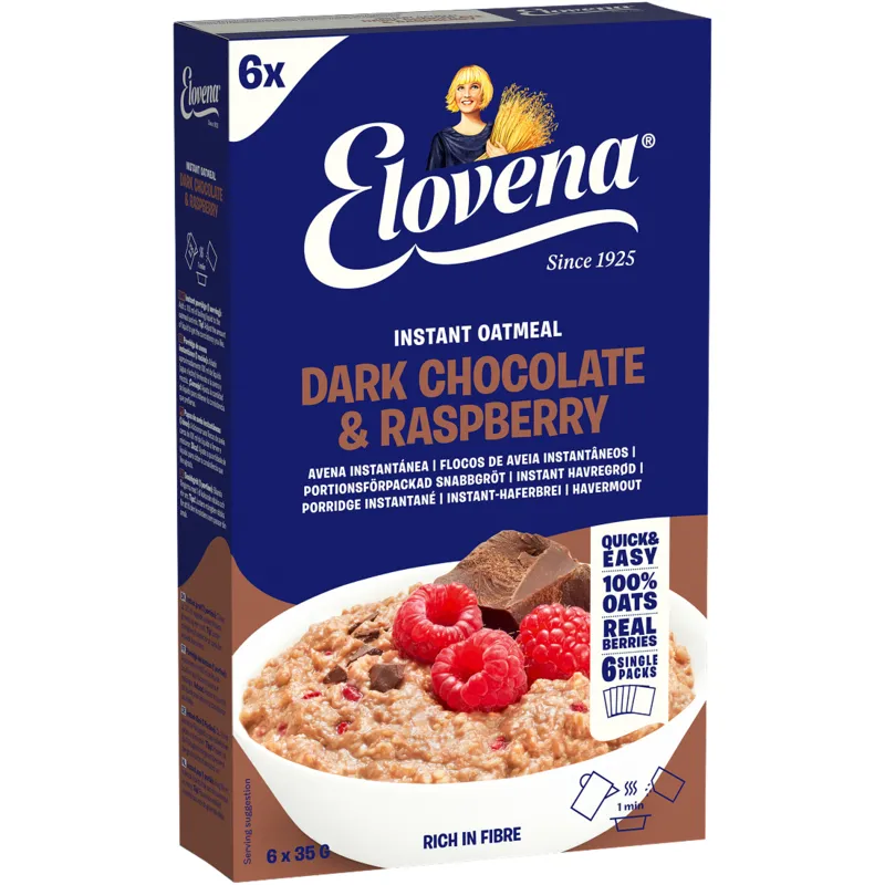Elovena Havregrynsgröt Mörk Choklad Hallon 6x35g