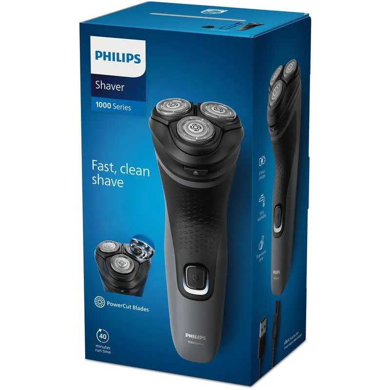 Philips S1142/00 rakapparat 40 min, 1000 Series PowerCut, svart/grå