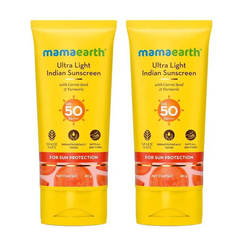 Mamaearth Ultra Light Sunscreen SPF 50 PA++++ For Face & Body | Tan Removal | Non-Greasy | No White Cast | 80g x 2 | All Skin Types