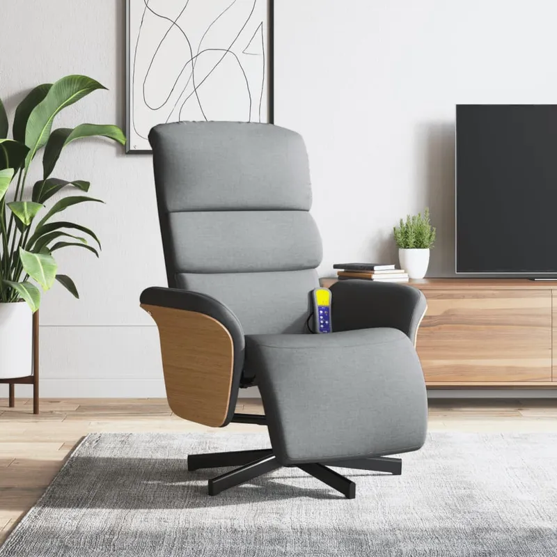 vidaXL Massagefåtölj med fotstöd ljusgrå tyg (#3954)