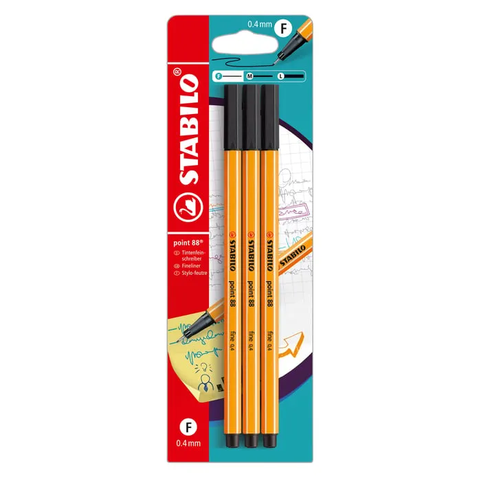 Fineliner Point 88 Svart 3-pack STABILO