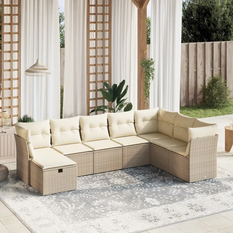 vidaXL Matgrupp för trädgården med dynor 8 delar beige konstrotting (#3696)