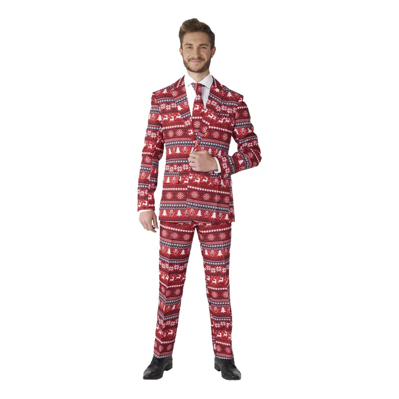 Suitmeister Nordic Pixel Röd Kostym – Small