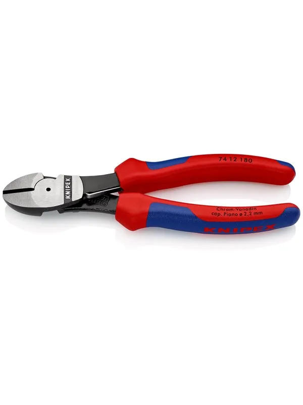 Knipex 74 12 180, Avbitartång, Kromvanadinstål, Plast, Blå, Röd, 180 mm, 273 g