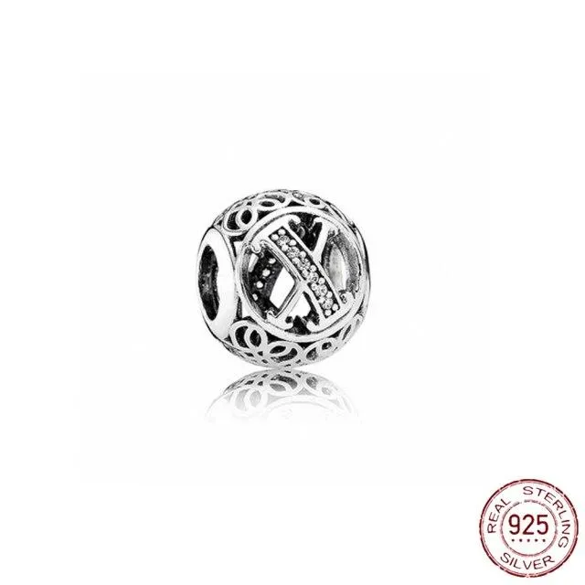 Armband Charm 925 Silver Bokstav A-Ö Bokstav Berlock Namn Pärlor För Kvinnor Gör-det-själv-hänge gör smycken (#6806)