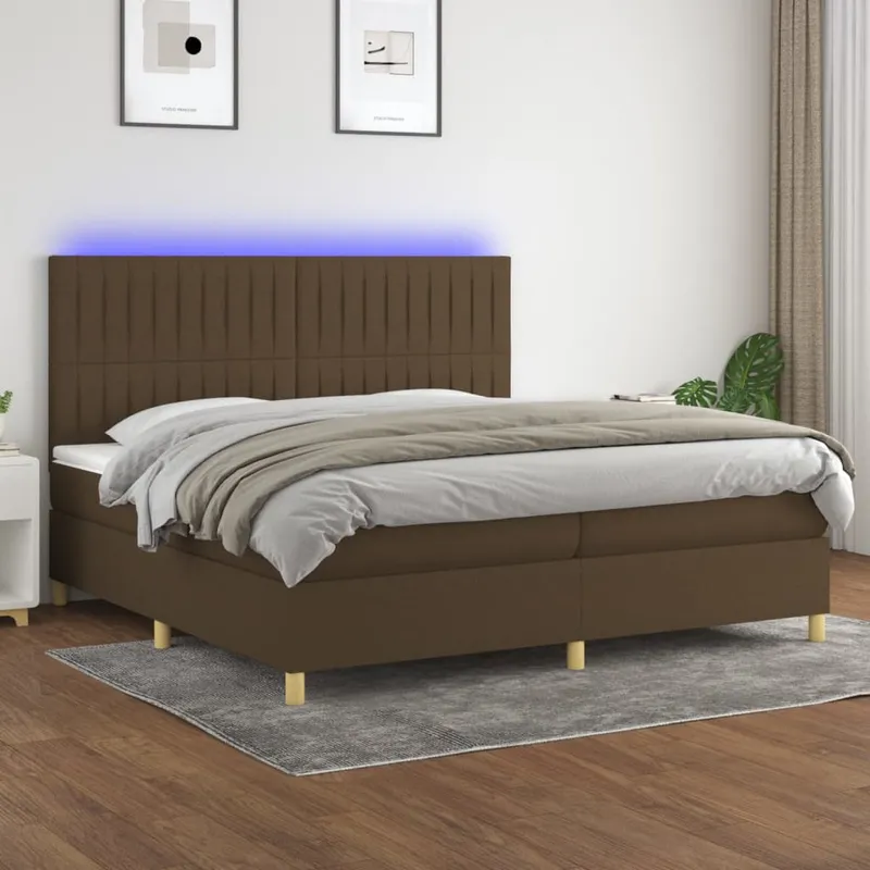 vidaXL Ramsäng med madrass & LED mörkbrun 200×200 cm tyg (#1487)
