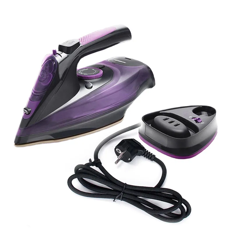 Sladdlöst strykjärn, ångstrykjärn 2400W, lätt bärbart ångtorrt strykjärn för kläder, non-stick-sula violett