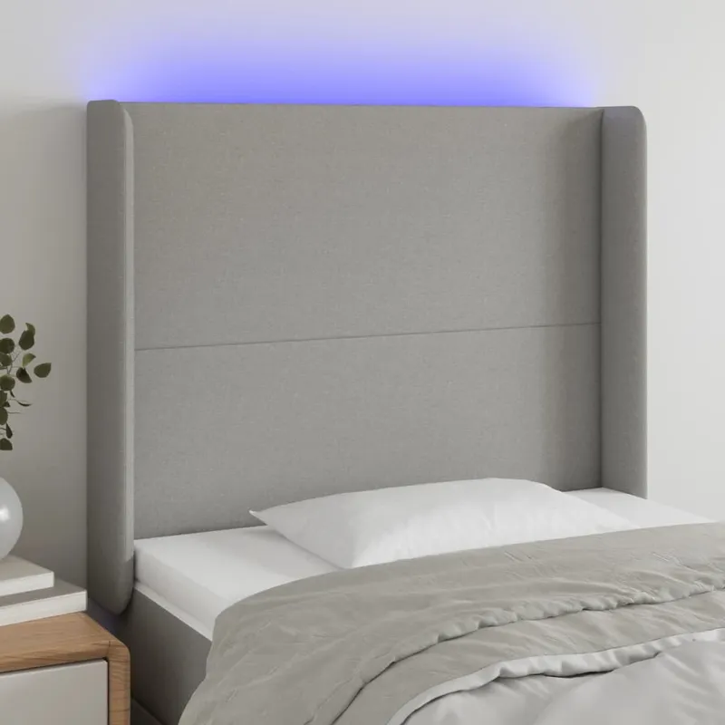 vidaXL Sänggavel LED ljusgrå 103x16x118/128 cm tyg (#4029)