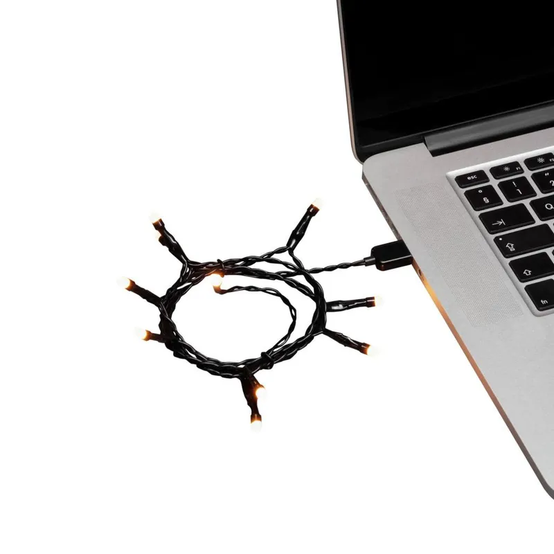 Konstsmide 1773-830 Microljusslinga frostad, USB, amber, svart kabel 1.9 m, 20 LED