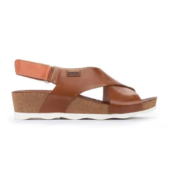 Pikolinos för kvinnor. W9E-0912 Mahon lädersandaler W9E-0912 brun (38), Hud, 3 till 5 cm, Kardborreband, Casual