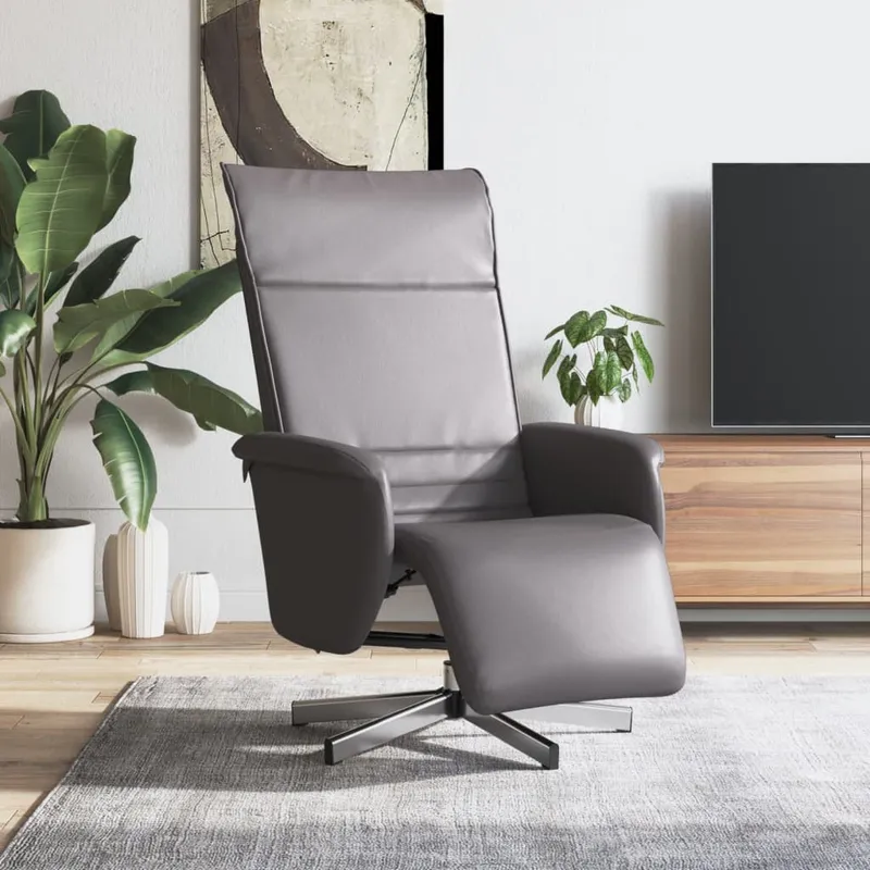 vidaXL Reclinerfåtölj med fotstöd grå konstläder (#4258)