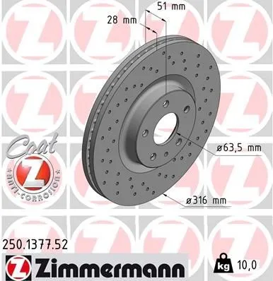 Bromsskiva ZIMMERMANN 250.1377.52