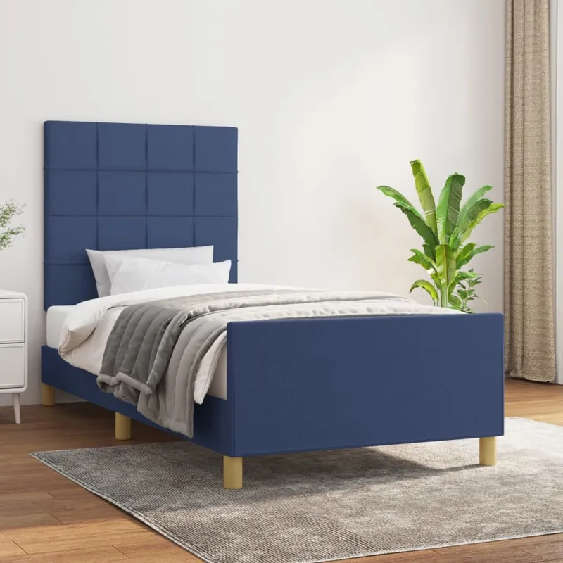 vidaXL Sängram utan madrass blå 90x200cm tyg (#5358)