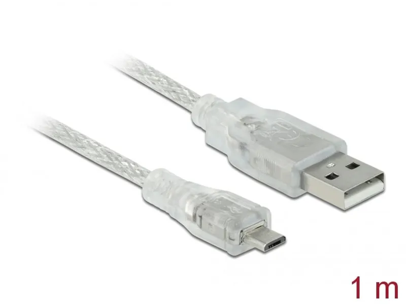 Delock USB-A 2.0-kabel hane till USB-B Micro-hane 1m – Transparent