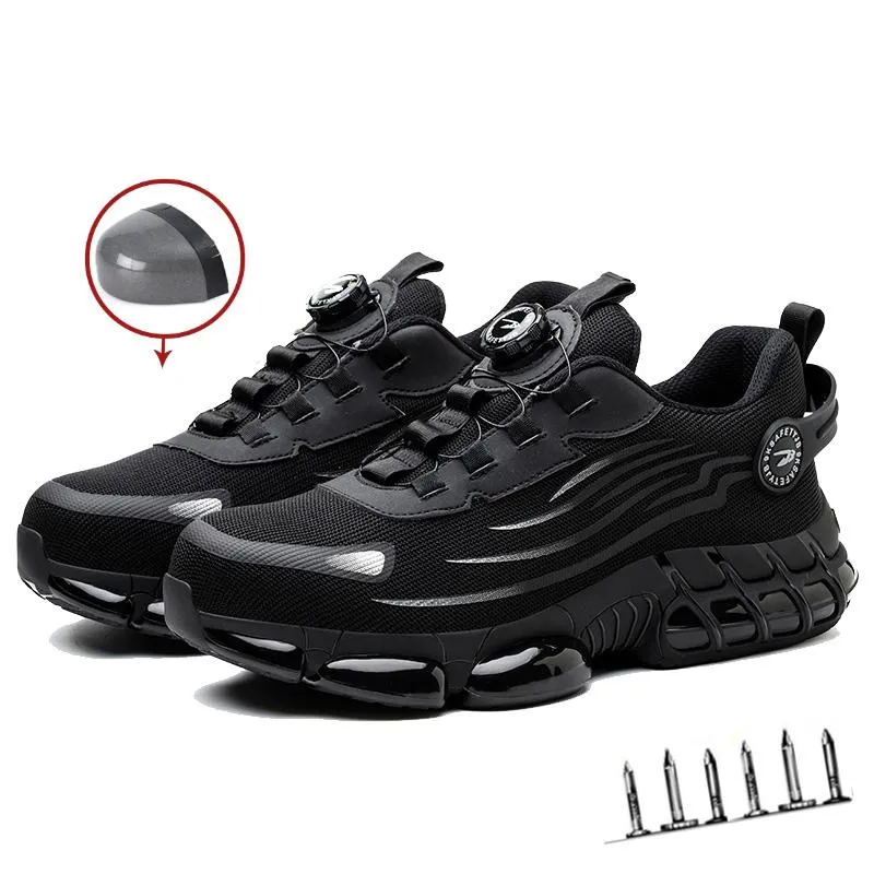 Roterende knapper Vernesko Herre Uforgjengelige arbeidsstøvler Anti-smash Anti-punktering Beskyttelsessko Ståltå Støvler Biker Boots 41 Svart (#3109)