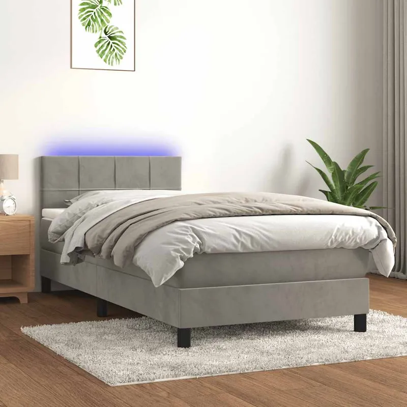 vidaXL Resårsäng med madrass och LED ljusgrå 80×200 cm sammet (#8938)