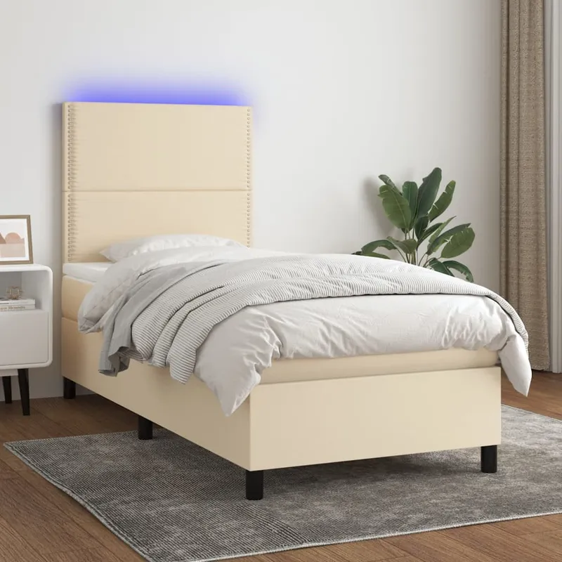 vidaXL Ramsäng med madrass & LED gräddvit 100×200 cm tyg (#3024)
