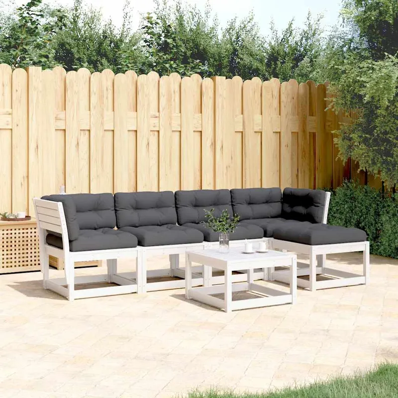 vidaXL Loungegrupp för trädgården 5 delar med dynor vit massiv furu (#0964)