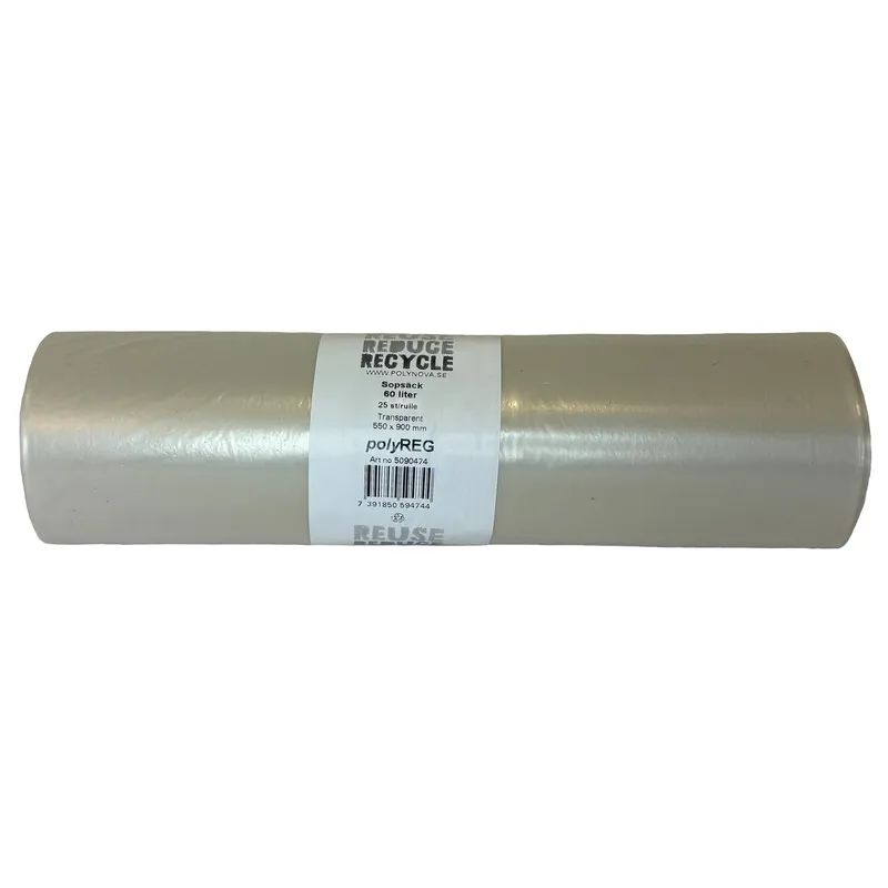 Sopsäck PolyREG 60 liter transparent 35 my 9×25 st
