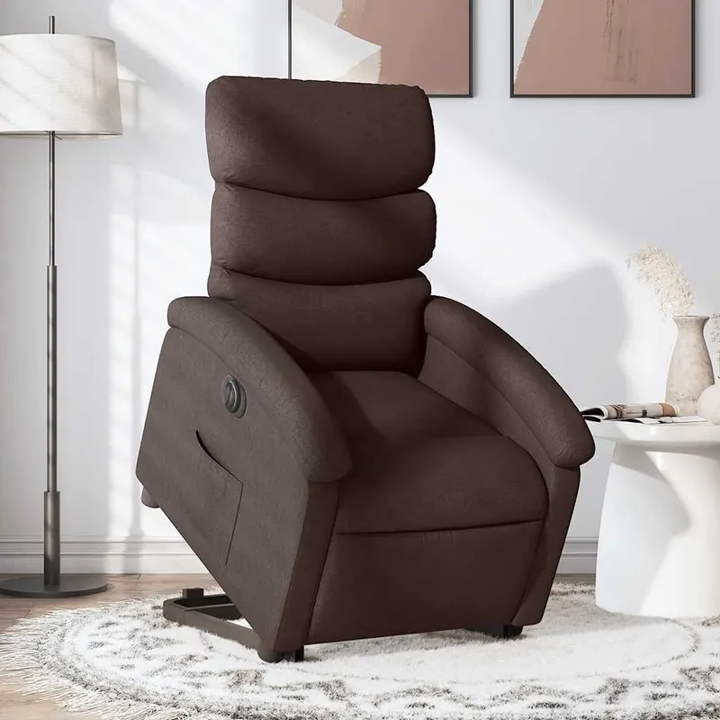 vidaXL Elektrisk reclinerfåtölj med uppresningshjälp brun tyg (#4956)