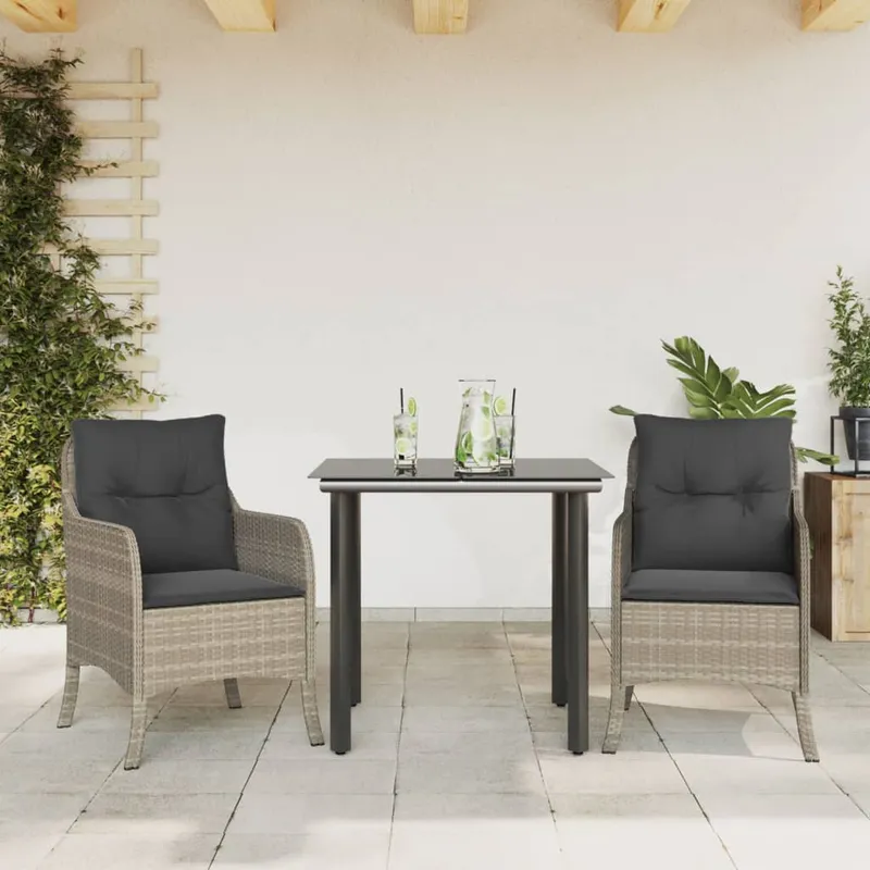 vidaXL Matgrupp för trädgården med dynor 3 delar ljusgrå konstrottning (#7307)