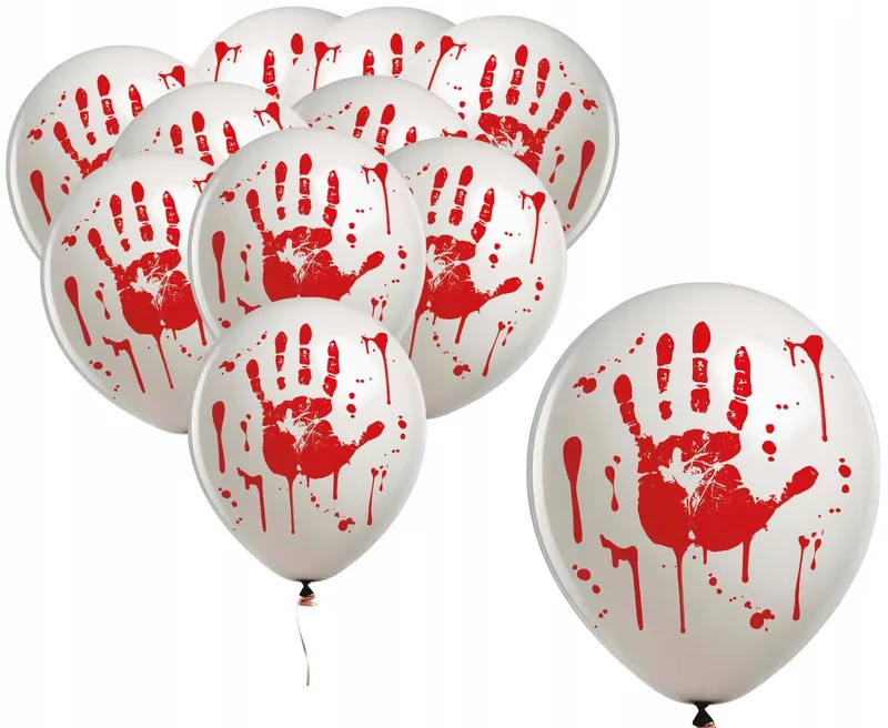 Vita Ballonger med Blodiga Handavtryck - 10-pack