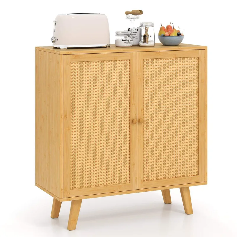 Bambu skänk med rottingdörrar - 80×34,5×85 cm