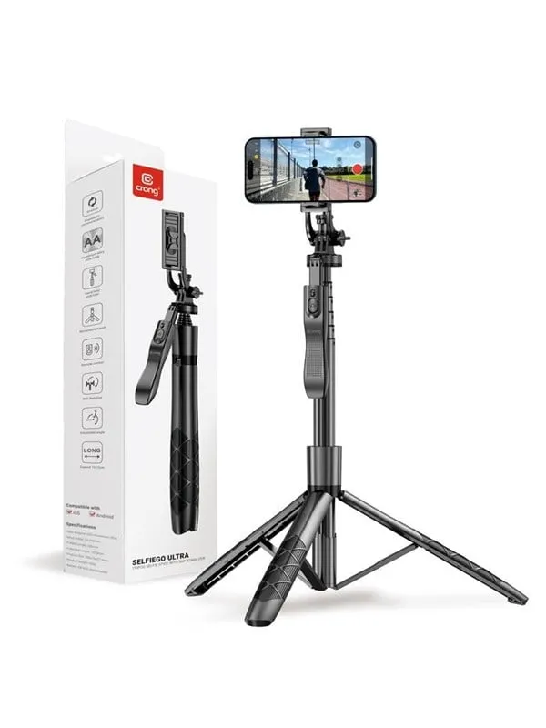 CRONG SelfieGo Ultra - Aluminum Bluetooth Selfie Stick Tripod - Black