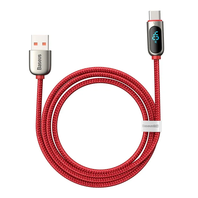 USB till Typ-C 5A-Kabel med display 1 m – Röd